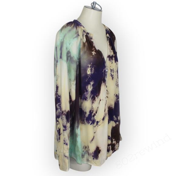 Large Raquel Allegra Cosmic Violet Poet Top Tie-Dye Tunic V-Neck Viscose - Picture 2 of 7